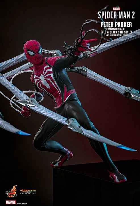 Figurine Hot Toys VGM66 - Marvel's Spider Man 2 - Peter Parker Advanced Suit2.0 Red & Black Suit