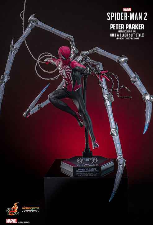 Figurine Hot Toys VGM66 - Marvel's Spider Man 2 - Peter Parker Advanced Suit2.0 Red & Black Suit