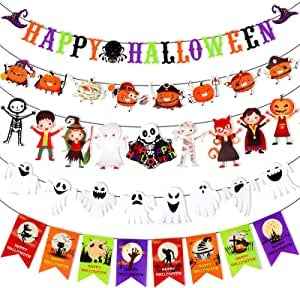 Ecost Qpout 5pcs Halloween Collection Banner Hanging Decorations Paper Hanging for Children Indoor O