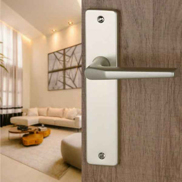2 poignées de porte sur plaque CHAMONIX, Sans trou pour pièce à vivre, Finition aluminium anodisé F2 doré, Entraxe 165 mm