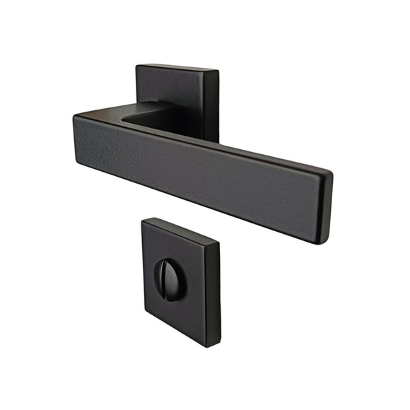 2 poignées de porte sur rosace LOFT, Verrou de condamnation pour salles de bain/WC Finition métal noir mat