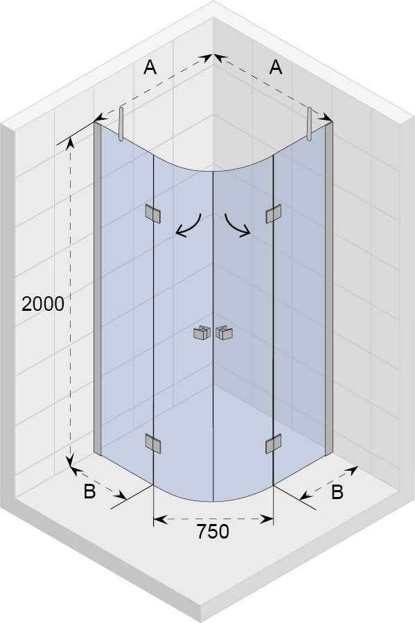 Parois de douche ¼ de rond riho polar p309 100x100x200 cm en verre clair - Clicktofournisseur.com