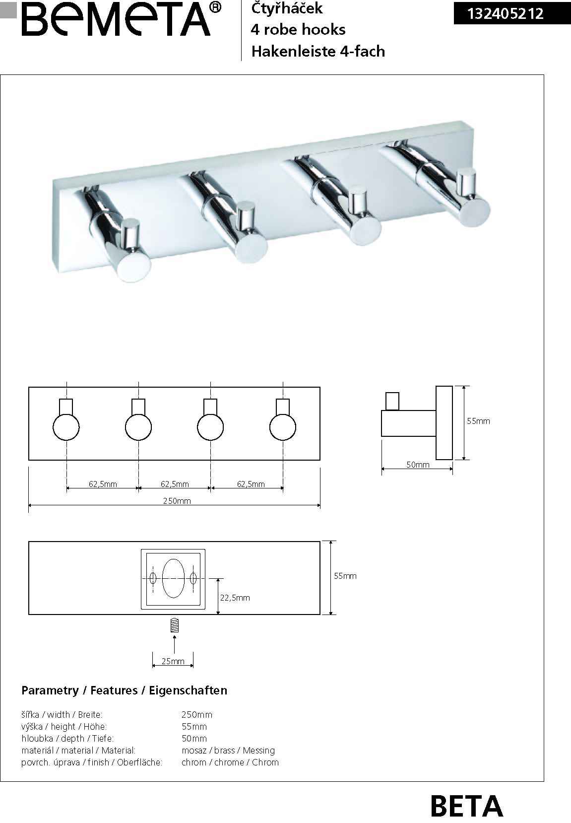 Patère quadruple en chrome beta 25cmx 55cm 5cm - Clicktofournisseur.com