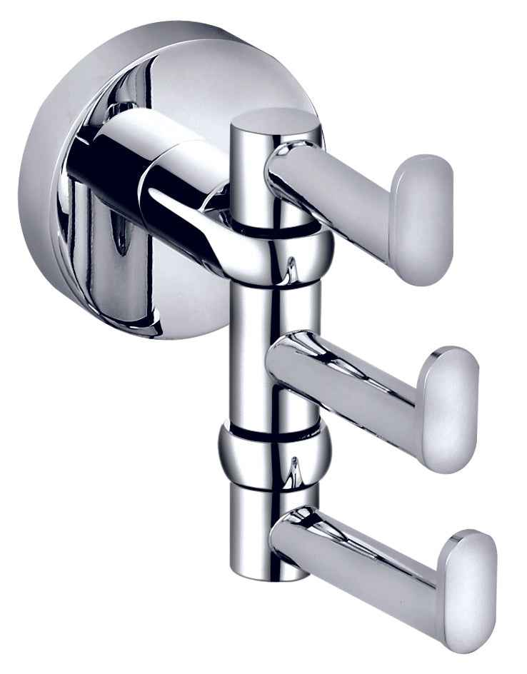 Patère triple rotative OMEGA en chrome 9,5x5,5x8,5cm