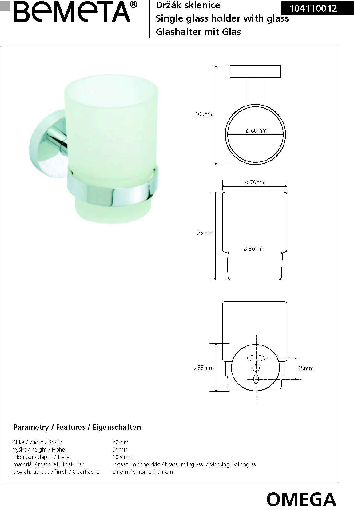 Porte-verre OMEGA en chrome + verre 7x9,5x10,5cm clicktofournisseur.com