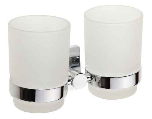 Porte-verre double en chrome et en verre beta 16x95x9cm - Clicktofournisseur.com