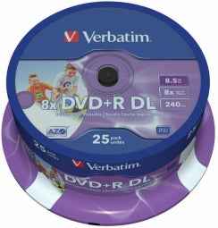 Matricas DVD+R DL Verbatim 8.5GB Double Layer 8x AZO Wide Printable non ID 25 Pack Spindle