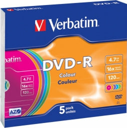 Dvd-r matricas azo verbatim 47 go 16x couleur pack de 5 slim
