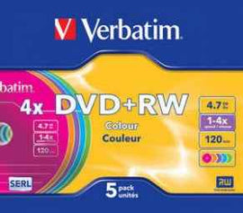 DVD+RW Matricas Verbatim 4,7 Go 4x Couleur, Pack de 5 Slim