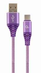 Gembird USB Male - USB Type C Male Premium cotton braided 2m Purple/White