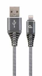 Gembird USB Male - Lightning Male Premium cotton braided 1m Space Grey/White