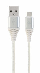 Gembird USB Male - Micro USB Male Premium cotton braided 2m Silver/White