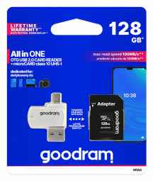 Goodram MicroSDXC Class 10 UHS I 128GB Memory Card + Card reader + Adapter