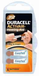 Aide auditive Duracell 312 A312, pack de 6