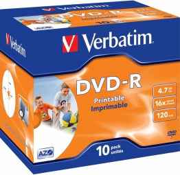 Matricas DVD-R AZO Verbatim 4.7GB 16x Printable, ID Branded,10 Pack Jewel