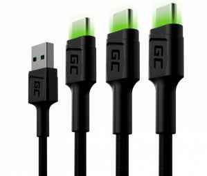 Green Cell USB Male - USB Type-C Male x 3 2m LED Backlight