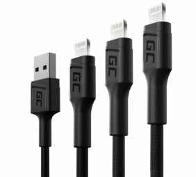 Câble Lightning Green Cell Set 3x Ray 30 cm, 120 cm, 200 cm avec rétroéclairage LED blanc, charge rapide Apple 2,4 A