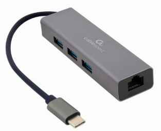 Gembird USB-C Gigabit network adapter with 3-port USB 3.1 hub
