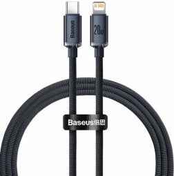 Câble Lightning Baseus Type-C, série Crystal Shine, charge rapide, données, 20 W, 1,2 m, noir (CAJY000201)