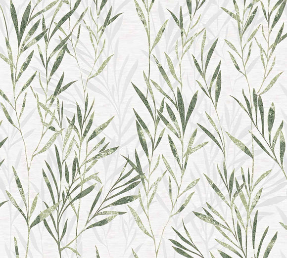Papier peint floral Profhome 367123-GU papier peint intissé légèrement texturé avec des ornements floraux mat vert blanc 5,33 m2
