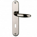 2 poignées de porte sur plaque CHAMBON, Entrée de clé pour chambre, Finition aluminium nickel mat, Entraxe standard 195 mm