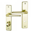 2 poignées de porte sur plaque CHAMONIX, Verrou de condamnation pour salle de bain/WC, Finition aluminium anodisé F2 doré, Entraxe 165 mm-2