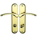 2 poignées de porte sur plaque EVA, Verrou de condamnation pour salle de bain/WC, Finition laiton poli, Entraxe 165 mm