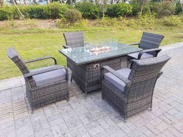 Fimous Outdoor rotin mobilier de jardin gaz Firepit Rectangle Table à manger et chaises à manger 4 places