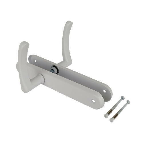 2 poignées de porte sur plaque EVA, Sans trou pour pièce à vivre, Finition aluminium blanc, Entraxe standard 195 mm