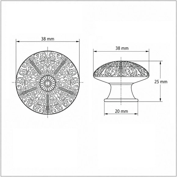 Schéma technique de Bouton de meuble ALADIN, Finition métal doré