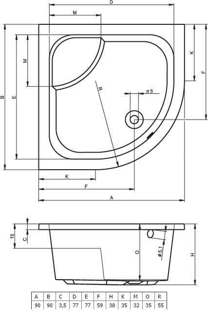 Receveur de douche acrylique quadrant avec assise riho 342 90x90x35cm - Clicktofournisseur.com
