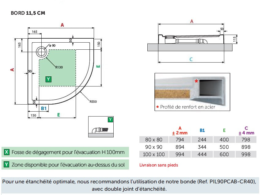 Receveur de douche ¼ de cercle NOVELLINI NEW VICTORY 80x80 cm clicktofournisseur.com