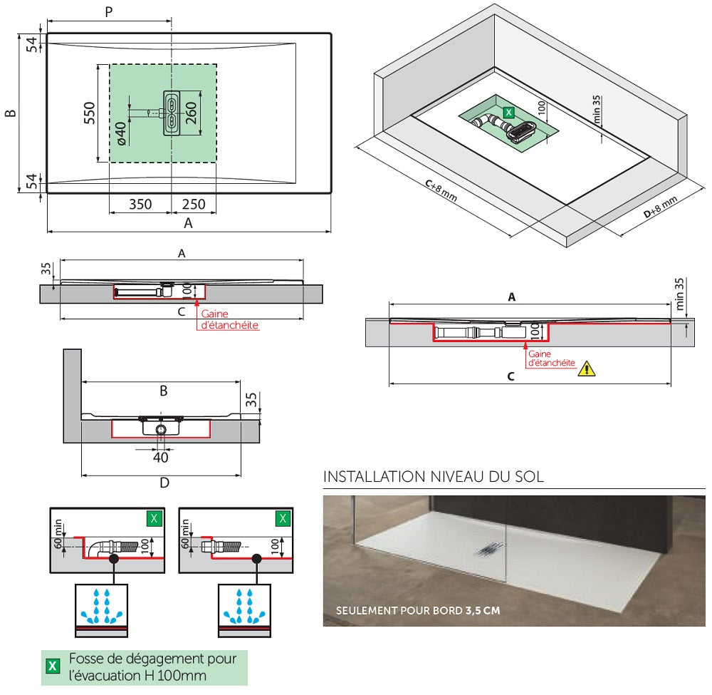 Receveur de douche ultra-plat redécoupable NOVELLINI CUSTOM 120x100 cm clicktofournisseur.com