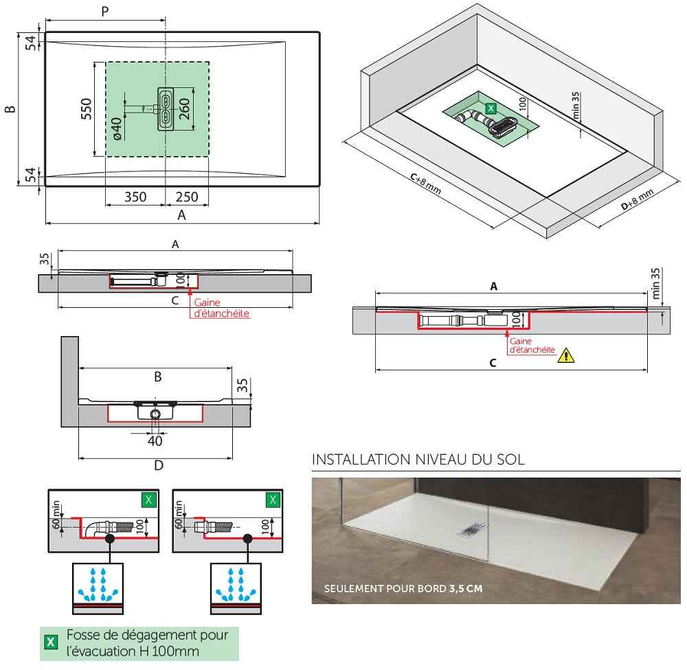 Receveur de douche ultra-plat redécoupable NOVELLINI CUSTOM 140x90 cm clicktofournisseur.com