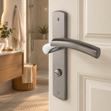 2 poignées de porte LUXOR, Verrou de condamnation pour salle de bain/WC, Finition Laiton bicolore chrome/nickel mat, Entraxe standard 195 mm