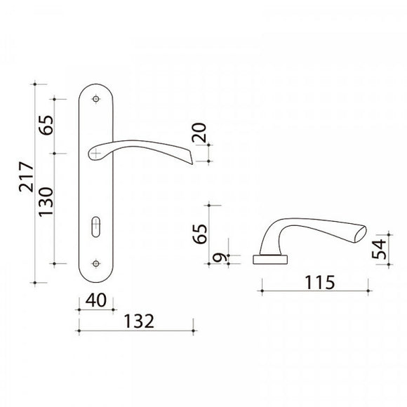 2 poignées de porte sur plaque RHAPSODIE, Entrée de clé pour chambre, Finition zamak nickel mat, Entraxe standard 195 mm