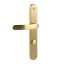 2 poignées de porte sur plaque VINTAGE, Verrou condamnation pour salle de bain/WC, Finition laiton doré satiné, Entraxe stand 195 mm