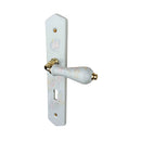 2 poignées de porte ROSAE, Entrée de clé pour chambre, Porcelaine de Limoges, Finition coude doré, Entraxe standard 195 mm