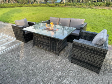 Fimous Pe Wicker 5 Places En Rotin Meubles De Jardin Foyer à Gaz Table Chauffage à Gaz Set Salon Canapé Set Avec Chaise Verre Trempé