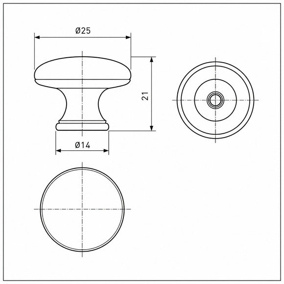 Schéma technique de Bouton de meuble CONVEXE, Finition zamak noir