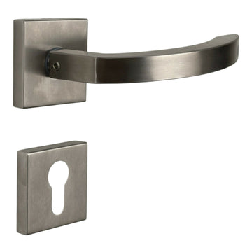 2 poignées de porte sur rosace ORION, Trou de cylindre - entrée - bureau - service, Finition Inox 304 nickel mat - 0