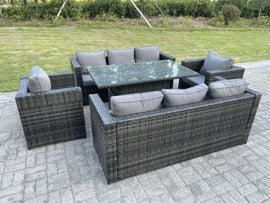Fimous 8 places osier rotin mobilier de jardin Table montante SET gris foncé mixte