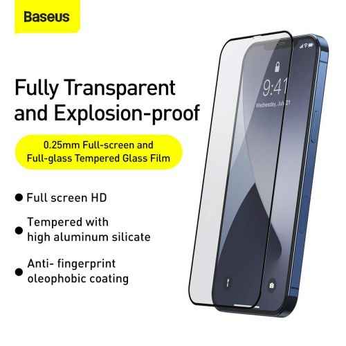 Baseus iPhone 12 mini 0,25 mm Plein écran Verre trempé (2 pièces) Noir (SGAPIPH54N-KC01)