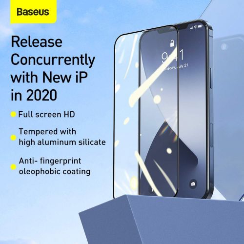 Baseus iPhone 12 mini 0,25 mm Plein écran Verre trempé (2 pièces) Noir (SGAPIPH54N-KC01)
