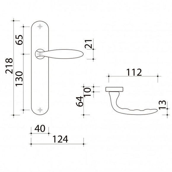 2 poignées de porte sur plaque CHAMBON, Sans trou pour pièce à vivre, Finition aluminium nickel mat, Entraxe standard 195 mm