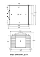 Abri de jardin en bois 28mm 7.5m² 298x298x235cm int018/ineksa