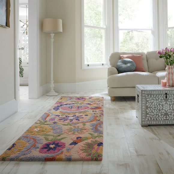 Tapis floral de salon, chambre et couloir pure laine RAMIA