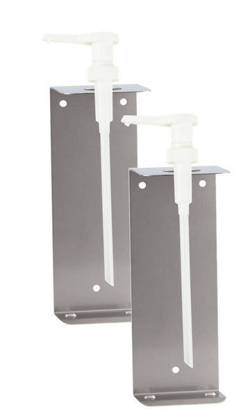 SORIFA - Lot de 2 - Support mural inox + pompe pour flacon 1L de marque SORIFA - Pour gels et savons liquides. clicktofournisseur.com