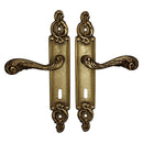 2 poignées de porte sur plaque SULLY, Entrée de clé pour chambre, Finition laiton patiné aspect vieilli, Entraxe standard 195 mm