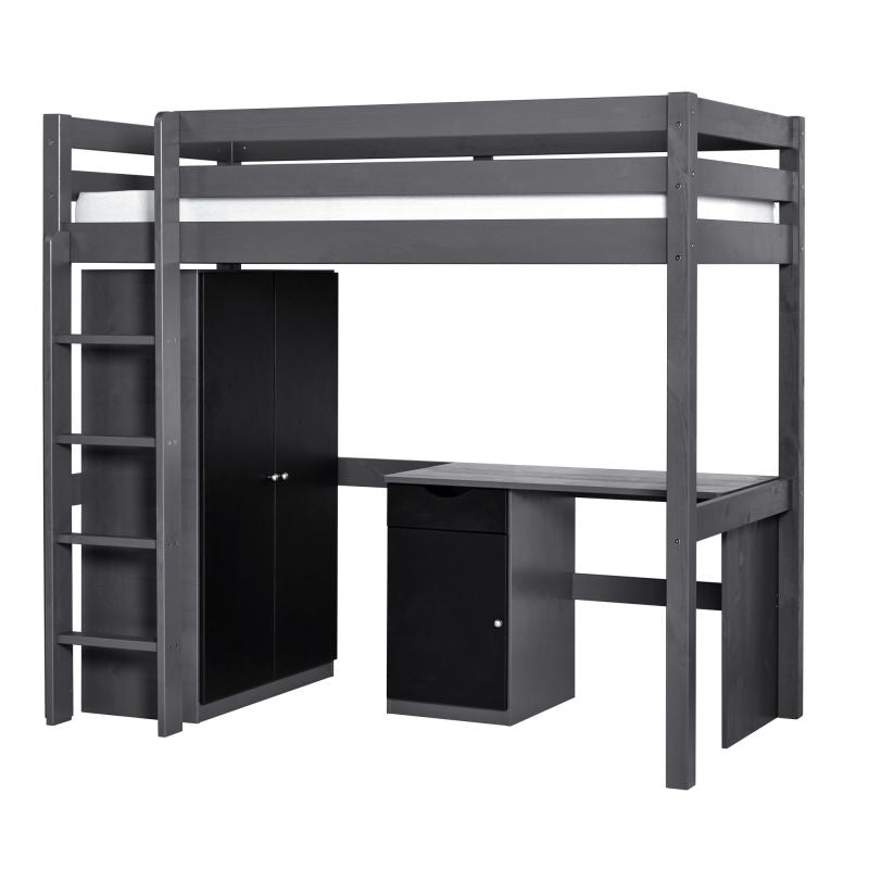 Set wood : lit mezzanine + armoire + bureau gris clicktofournisseur.com